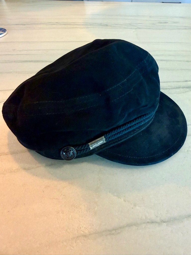 Rare Saint Laurent Paris Ysl Black Lambskin Newsboy Cap Euc $895